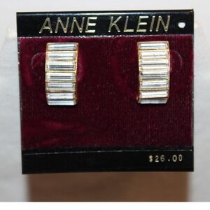 Vintage Anne Klein Baguette Crystal Rhinestones Gold Tone Earrings Unsigned 80s